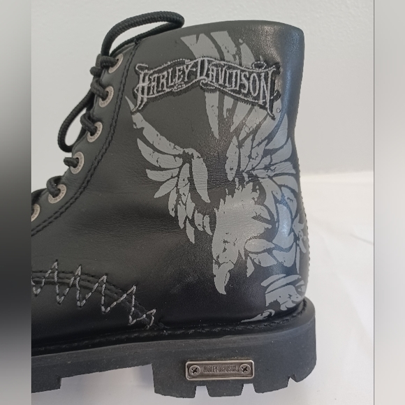 HARLEY DAVIDSON men's  motorcycle boots black leather lace-up Sz7.5 - Picture 4 of 11